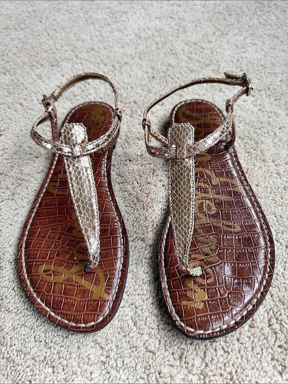 Sam Edelman Gigi Thong Sandal Brown & Rose Gold Size US 8M